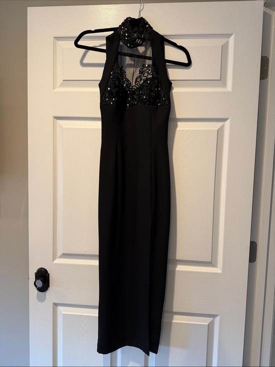 after five Dresses & Skirts - AFTER FIVE  Black Halter Evening Dress with Beaded Mesh Bodice Size 0